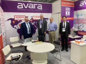 LWA and Avara Pharmaceuticals at CPHI Japan 2025. L to R: Robert Walkup, Director, Technical Services, Avara; Gerald Scariato, PhD, Vice President, Global Head of Business Department and Marketing, Avara; Kashii Seigo, Senior Advisor, LWA, Kenji Nishiwada, Partner and Japan Country Head, LWA.